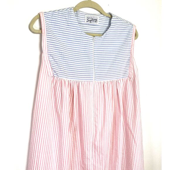 Saybury Vintage 80s Pastel Striped Half Zip Pockets Lounge Comfy Muumuu Dress - Picture 9 of 9